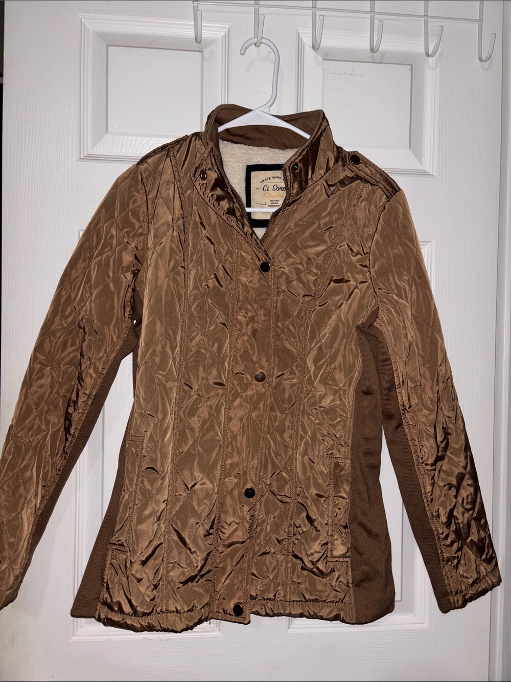 Ci Sono Quilted Brown Pea Coat with Knit Side Panels